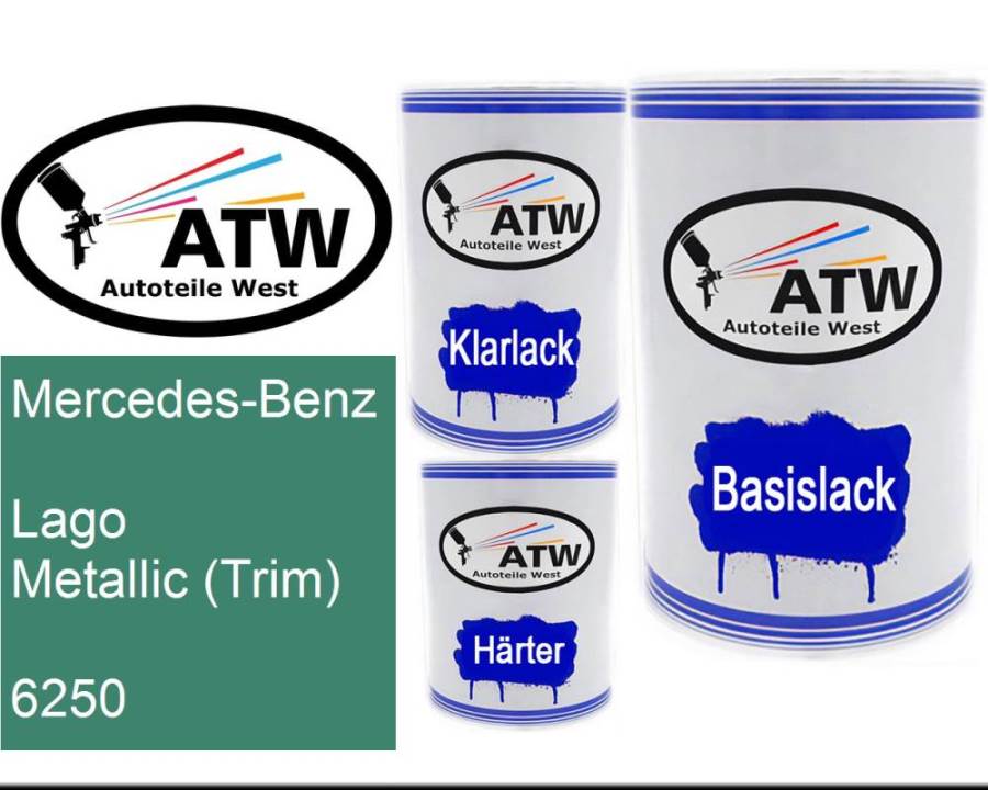Mercedes-Benz, Lago Metallic (Trim), 6250: 500ml Lackdose + 500ml Klarlack + 250ml Härter - Set, von ATW Autoteile West.